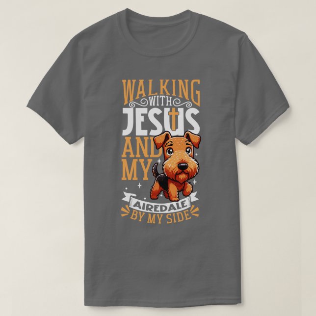 Jesus och hund Airedale Terrier T Shirt (Design framsida)