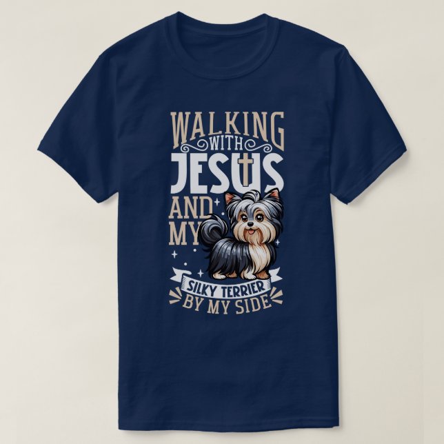 Jesus och hund Australian Silky Terrier T Shirt (Design framsida)