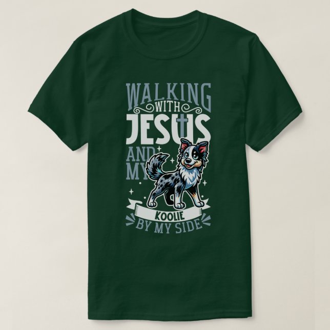 Jesus och hund australiska Koolie T Shirt (Design framsida)