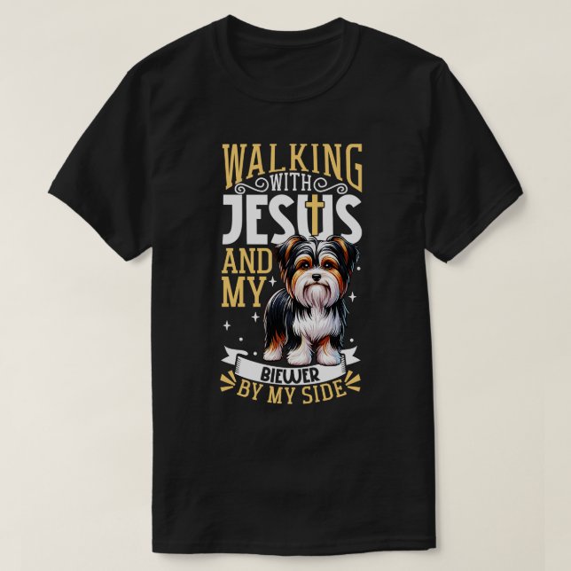 Jesus och hund Biewer Terrier T Shirt (Design framsida)