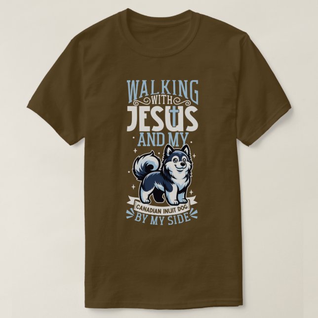 Jesus och hund Canadian Eskimo Hund T Shirt (Design framsida)