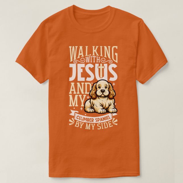 Jesus och hund Clumber Spanska T Shirt (Design framsida)