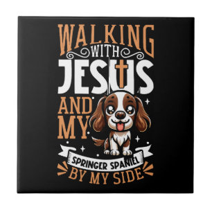 Jesus och hund - Engelska Springer Spanska Kakelplatta