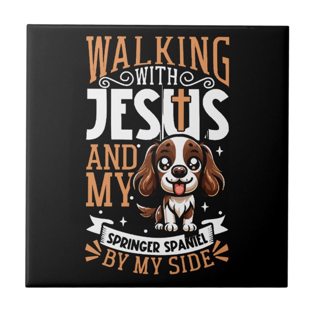 Jesus och hund - Engelska Springer Spanska Kakelplatta (Framsidan)