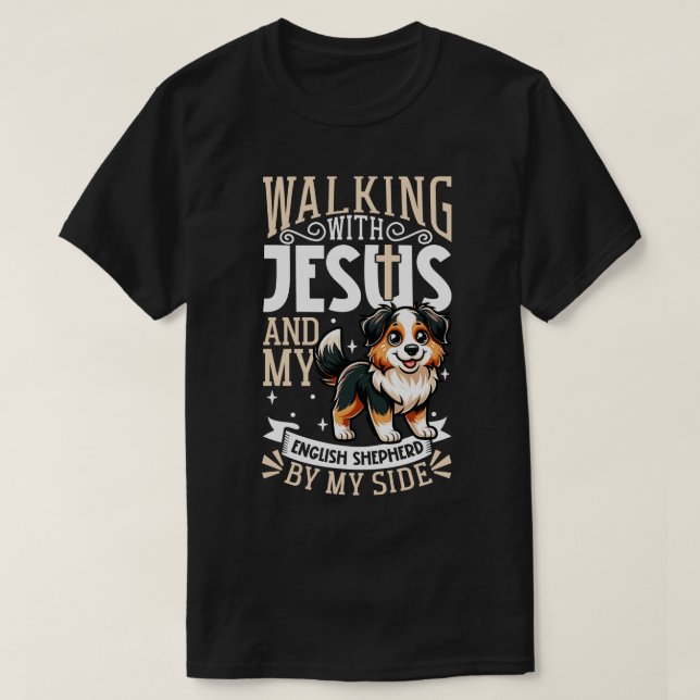 Jesus och hund English Shepherd T Shirt (Design framsida)