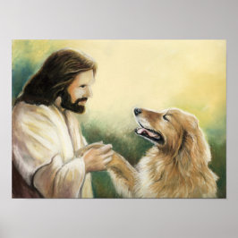 Jesus och Hund gyllene återgivningskonst Poster