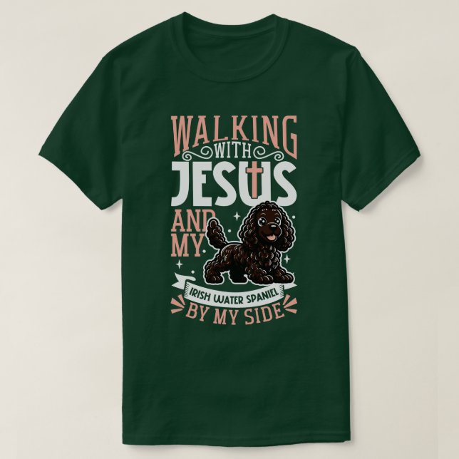 Jesus och hund Irish Vatten Spanska T Shirt (Design framsida)