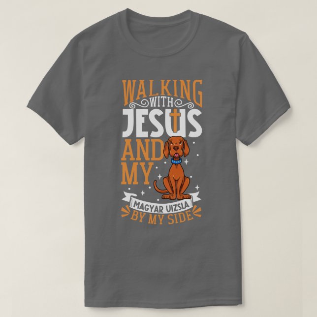 Jesus och hund Magyar Vizsla T Shirt (Design framsida)