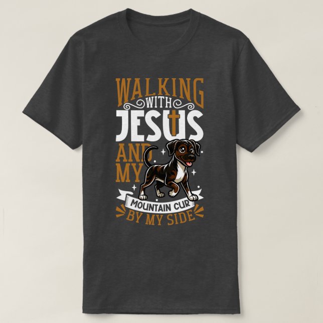 Jesus och hund Mountain Cur T Shirt (Design framsida)