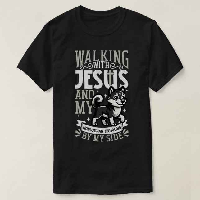 Jesus och hund norska Elkhound T Shirt (Design framsida)
