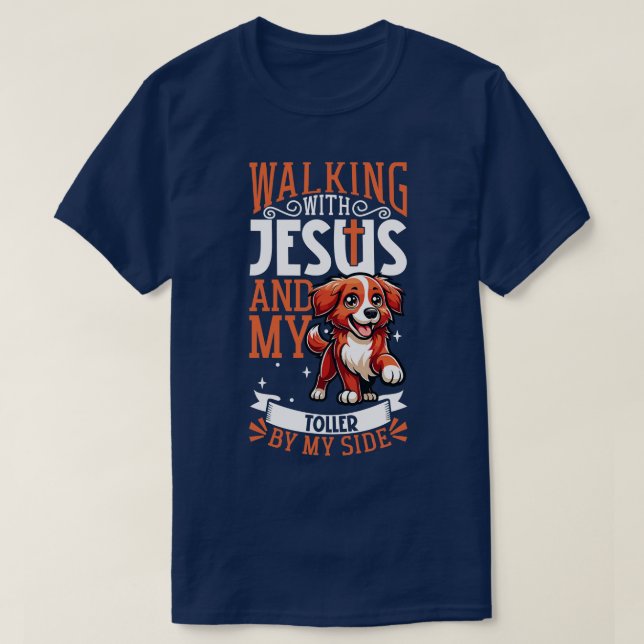 Jesus och hund Nova Scotia Anka Tolling Retriever T Shirt (Design framsida)