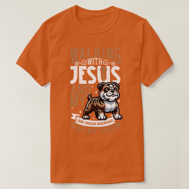 Jesus och hund Olde English Bulldogge T Shirt (Design framsida)