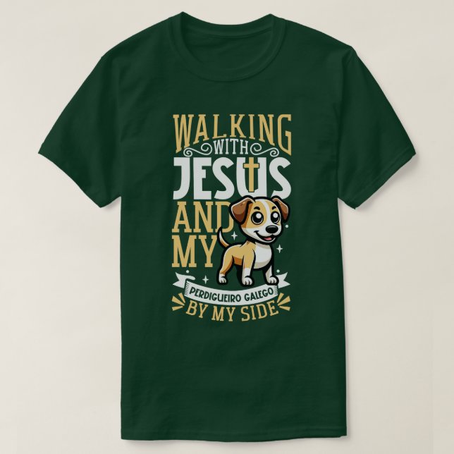Jesus och hund Perdigueiro Galego T Shirt (Design framsida)