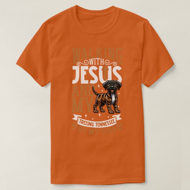 Jesus och hund Treeing Tennessee Brindle T Shirt (Design framsida)