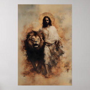 Jesus Och Judas Lejon Kristallig Akvarell Poster