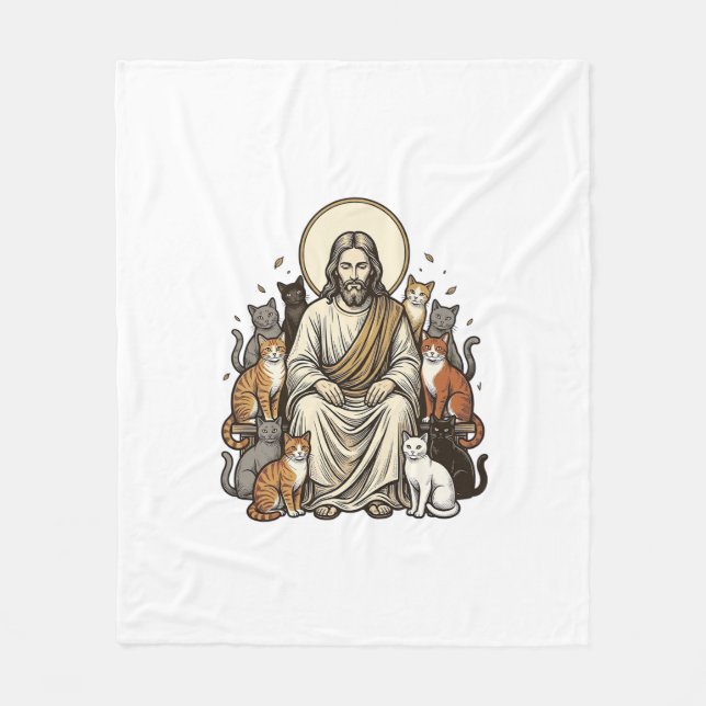 Jesus och Katter Vintage Fleecefilt (Framsidan)