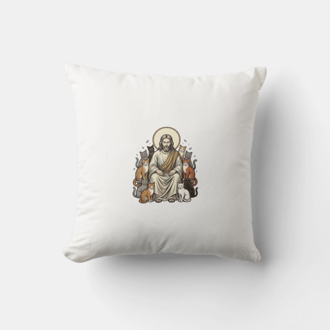 Jesus och Katter Vintage Kudde (Framsida)