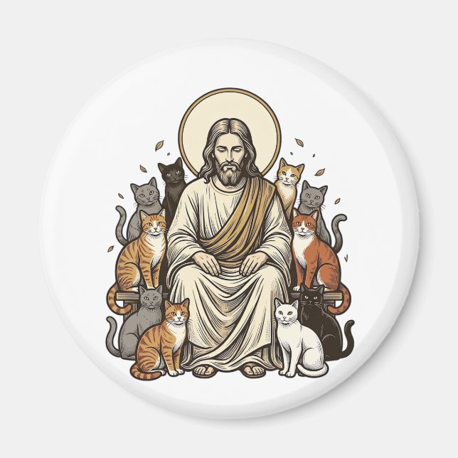 Jesus och Katter Vintage Magnet (Framsidan)