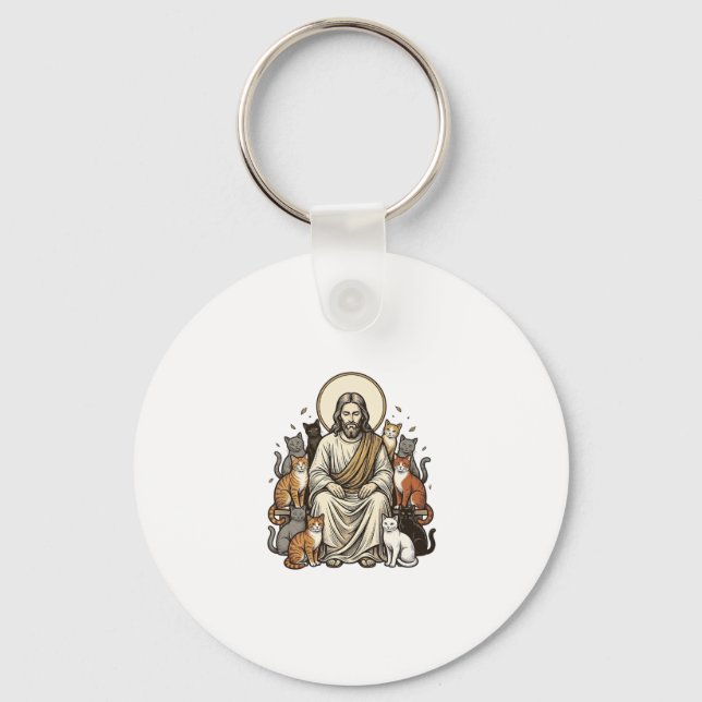 Jesus och Katter Vintage Nyckelring (Framsida)