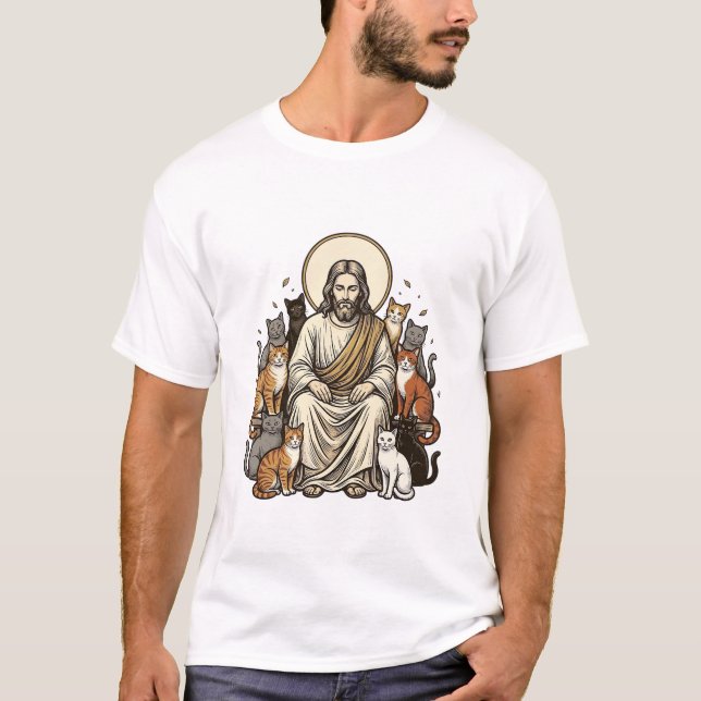 Jesus och Katter Vintage T Shirt (Framsida)