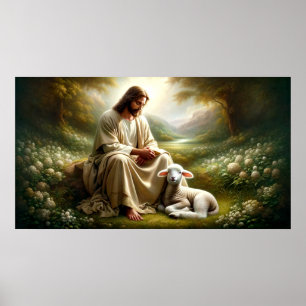 Jesus och Lamb Art Poster