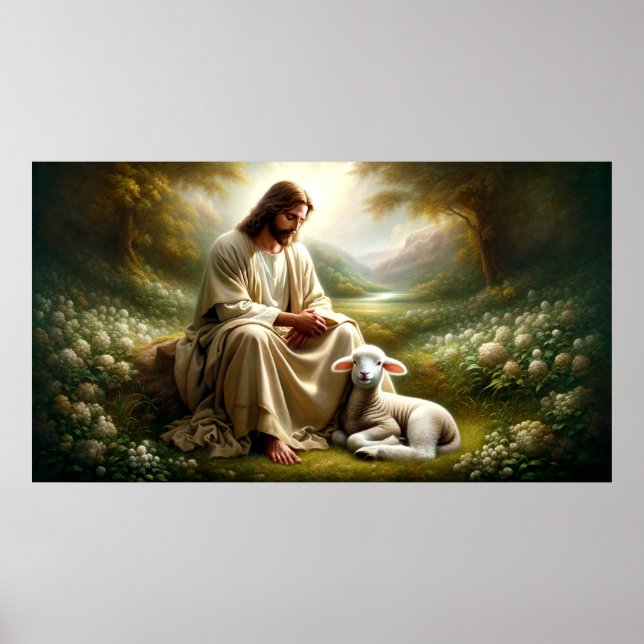 Jesus och Lamb Art Poster (Framsidan)