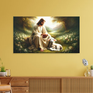 Jesus och Lamb Canvas Art