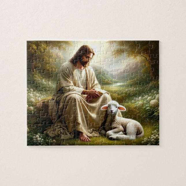 Jesus och Lamb Puzzle Pussel (Horisontell)