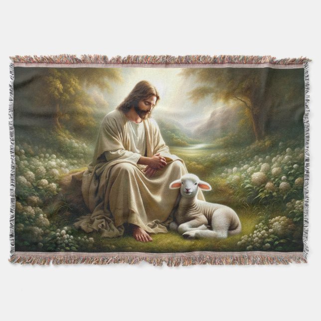 Jesus och Lamb Throw Blanket Filt (Framsidan)