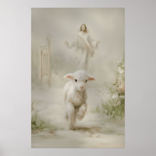 Jesus och lamm akvarelltryck God Shepherd Poster (Framsidan)