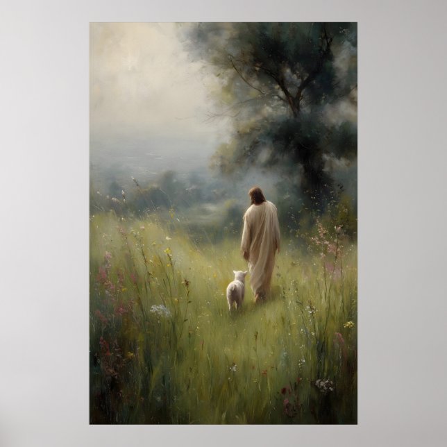 Jesus och lamm Den gode herden Förlorade får Jesus Poster (Framsidan)