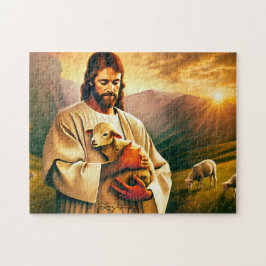 Jesus och Lamm Kristet Gudomligt Tröst Pussel