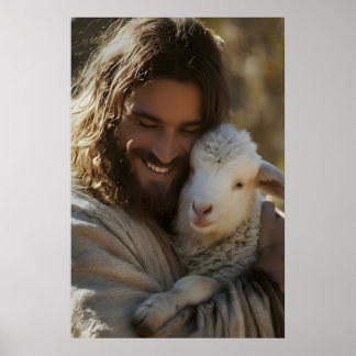 Jesus och lamm tryck God herde kristen vägg