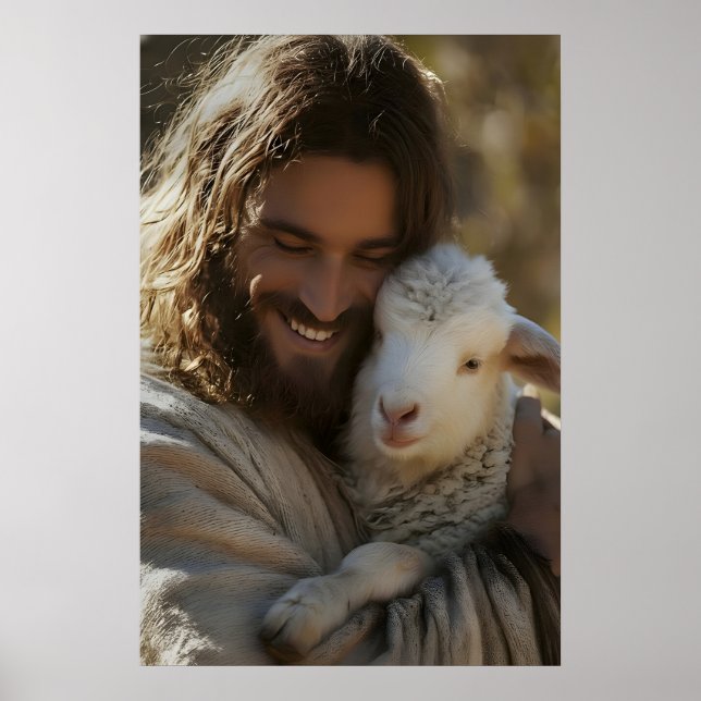 Jesus och lamm tryck God herde kristen vägg (Framsidan)
