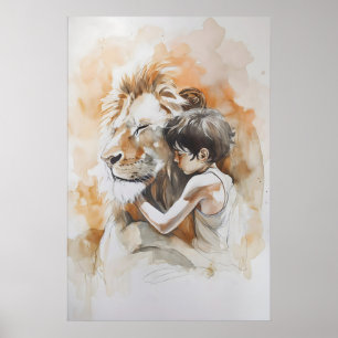 Jesus Och Lejonet Minimalistisk Akvarell Kristendo Poster