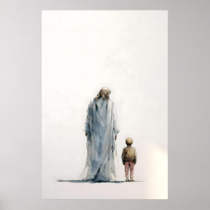 Jesus och lilla pojken – Kontemplativ akvarell Poster
