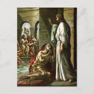 Jesus och mannen vid Bassäng Vykort