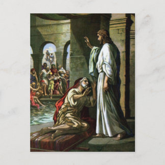 Jesus och mannen vid Bassäng Vykort