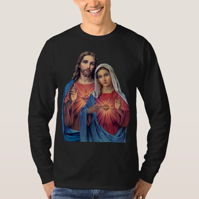 Jesus och Marys hjärtan T Shirt (Framsida)