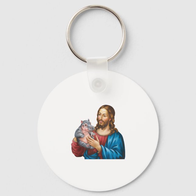 Jesus och Moo Deng Divine Connection möter Hippo T Nyckelring (Framsida)