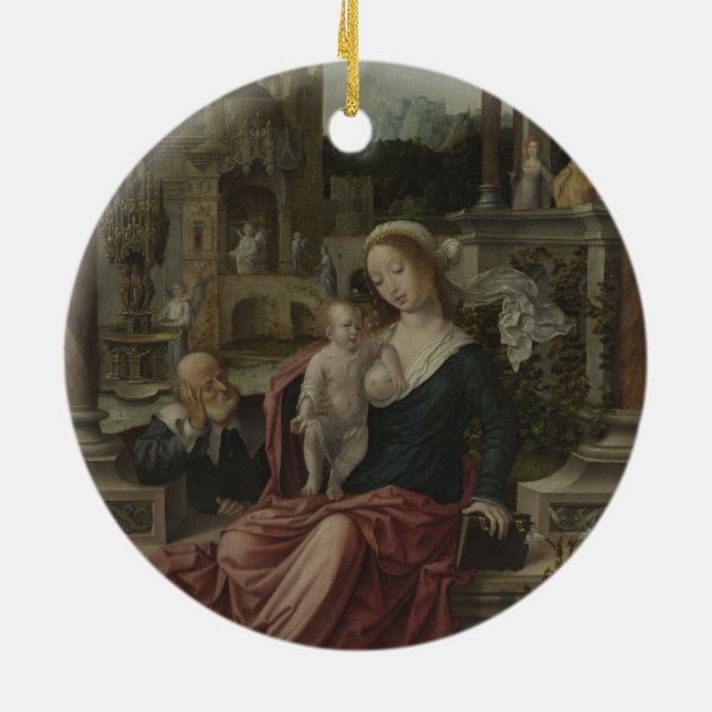 Jesus och Mor Mary Amamning Julgransprydnad Keramik (Baksidan)