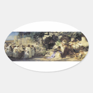Jesus och sinnersna ovalt klistermärke