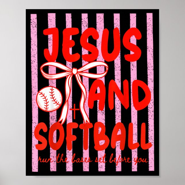 Jesus och Softball Coquette Game Day Softball Mamm Poster (Framsidan)