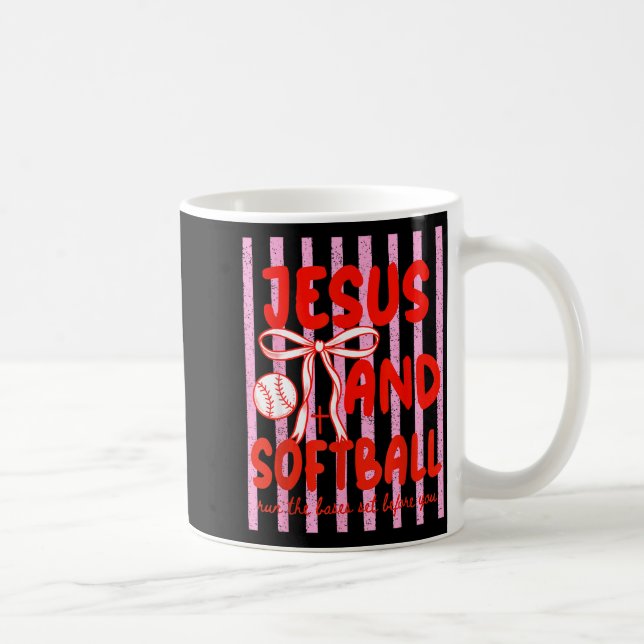 Jesus och Softball Coquette Game Day Softboll Mamm Kaffemugg (Höger)