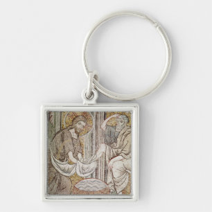 Jesus och St Peter Fyrkantig Silverfärgad Nyckelring