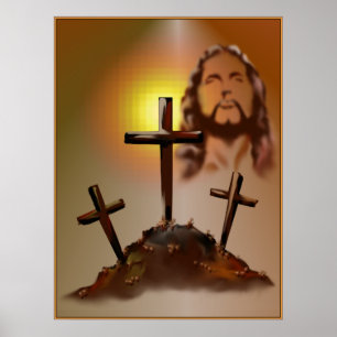 Jesus och tre Kor Poster