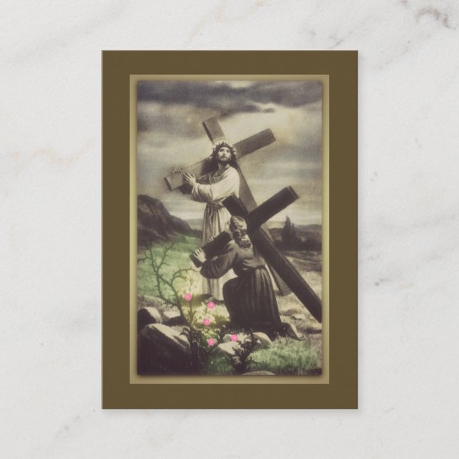 Jesus och ung flicka som bär det arga heliga visitkort (Framsida)