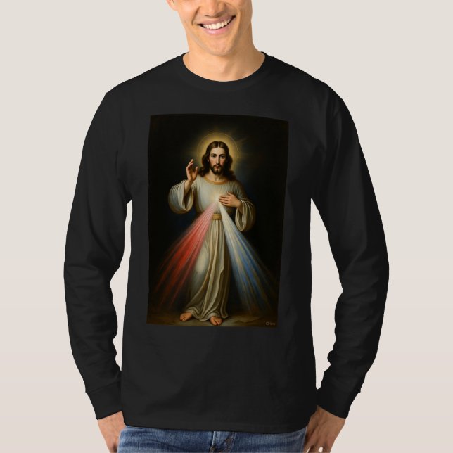 Jesus of the Divine Mercy Men's Long Sleeve Tee (Framsida)