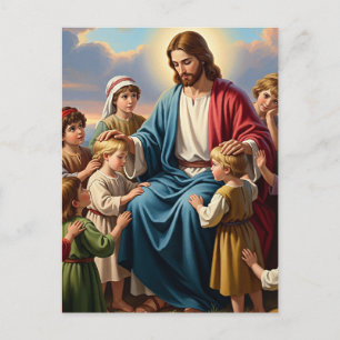 Jesus omgiven av barn helg vykort