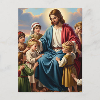 Jesus omgiven av barn helg vykort